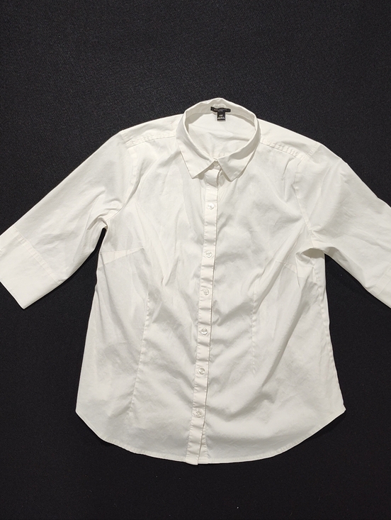 Ann Taylor Tops - Ann Taylor Petite Women's 10p Collared Button Down 3/4 Sleeve Dress Shirt, White